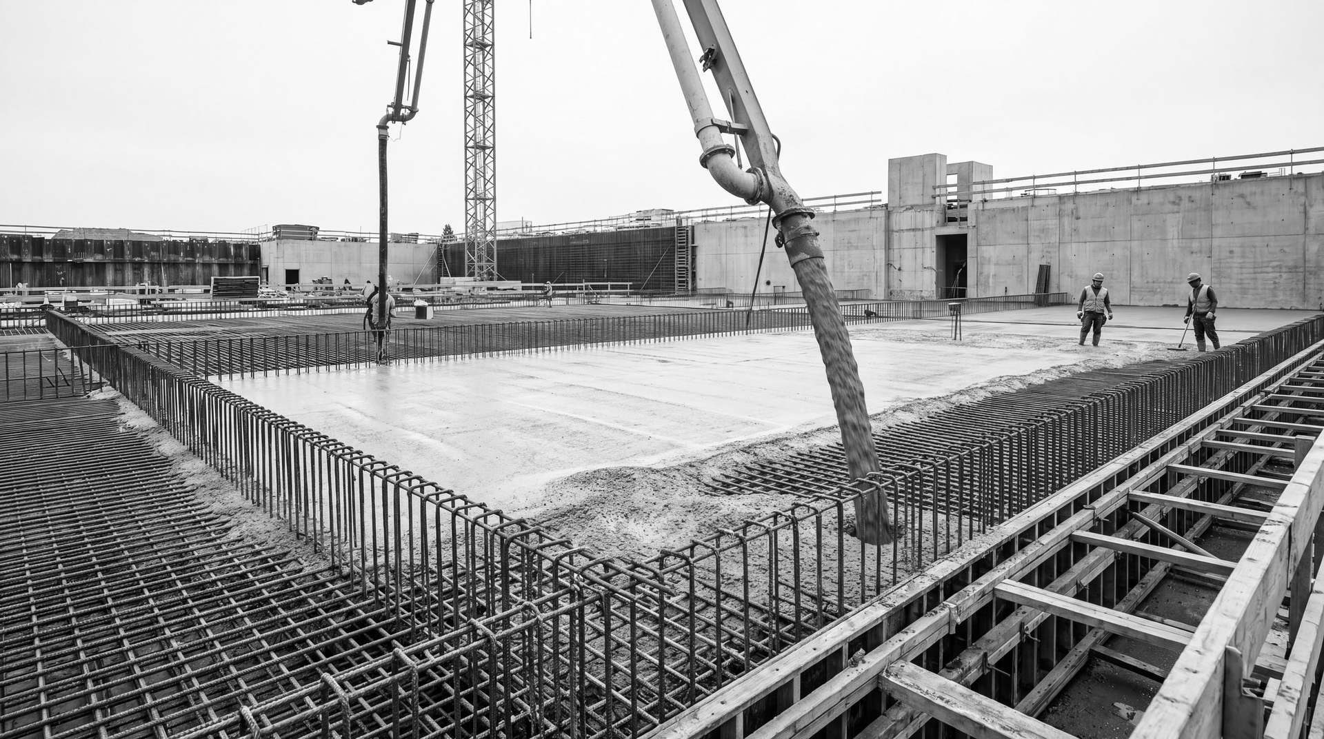 Fresh concrete being poured on a construction site, illustrating NuGreen clinker-free cement in action